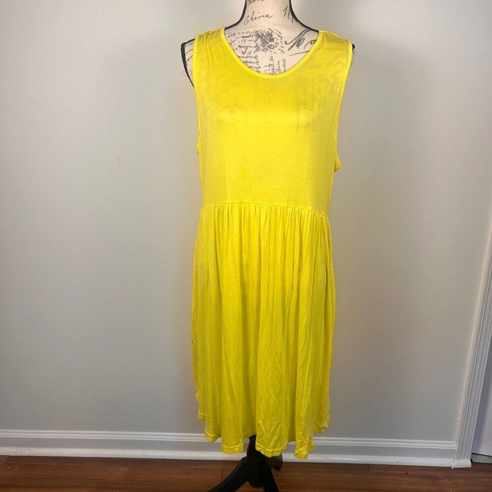 HiMone Yellow Sleeveless Midi Dress Womens Plus Size 3XL Casual Knit Empire